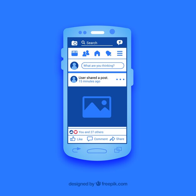 Post mobilny na Facebooku z płaskim projektem