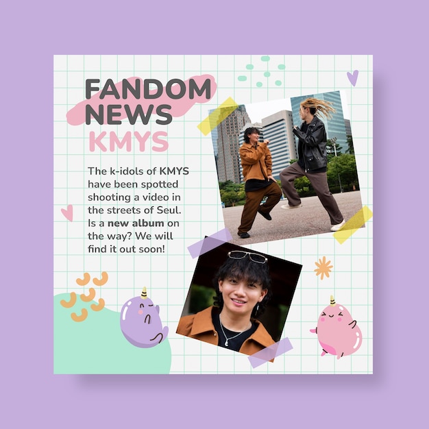 Bezpłatny wektor post na instagramie w pastelowym kawaii kpop