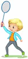 Bezpłatny wektor postać z kreskówki chłopiec gra w badmintona