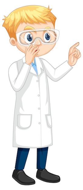Bezpłatny wektor postać z kreskówki chłopiec ubrany w fartuch laboratoryjny