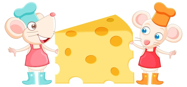 Bezpłatny wektor postać z kreskówki dwa szczury z dużym serem
