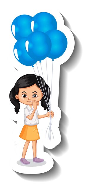 Postać z kreskówki dziewczyny trzymającej wiele balonów naklejek z kreskówek