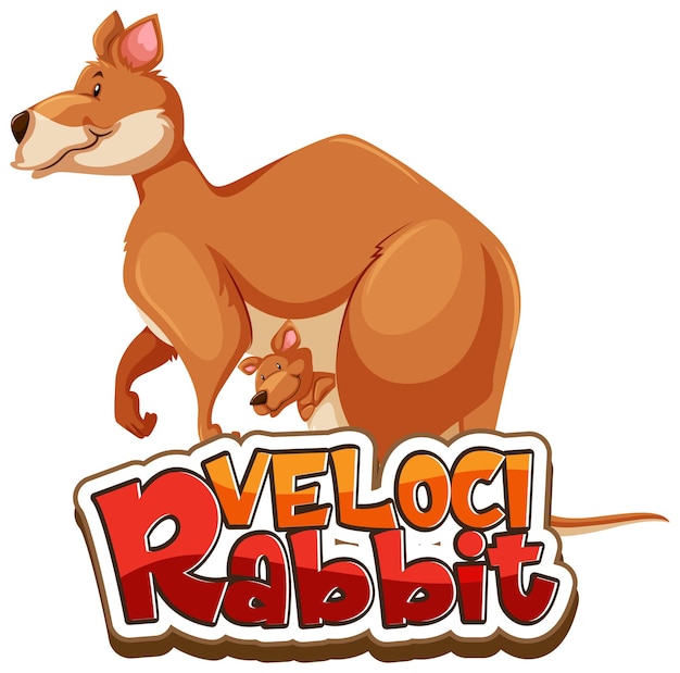 Bezpłatny wektor postać z kreskówki kangura z izolowanym banerem czcionki velocirabbit