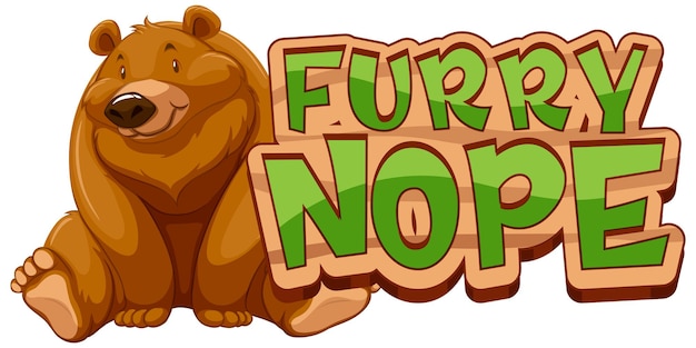Postać Z Kreskówki Niedźwiedzia Grizzly Z Izolowanym Banerem Furry Nope
