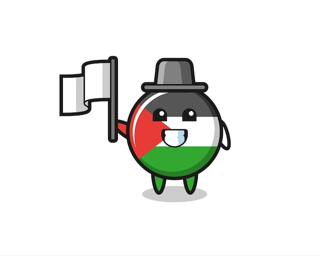 Postać z kreskówki odznaki flagi palestyny trzymającej flagę