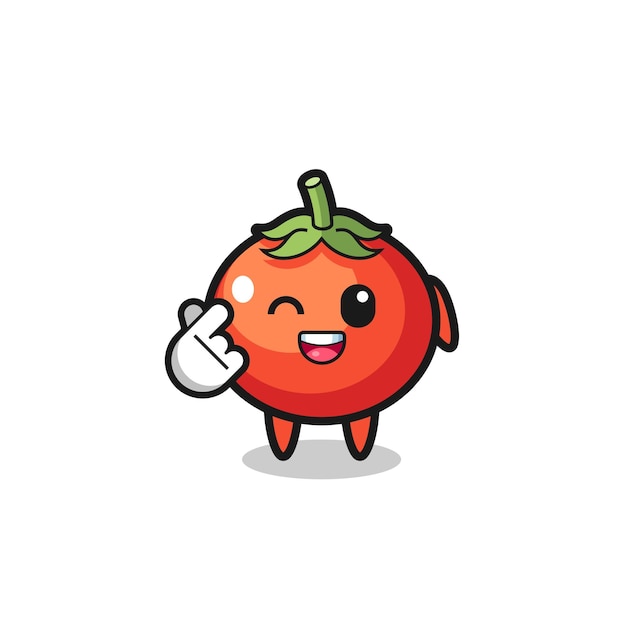 Postać Z Pomidorów Robi Koreańskie Serce Z Palcem, ładny Design Premium Wektorów