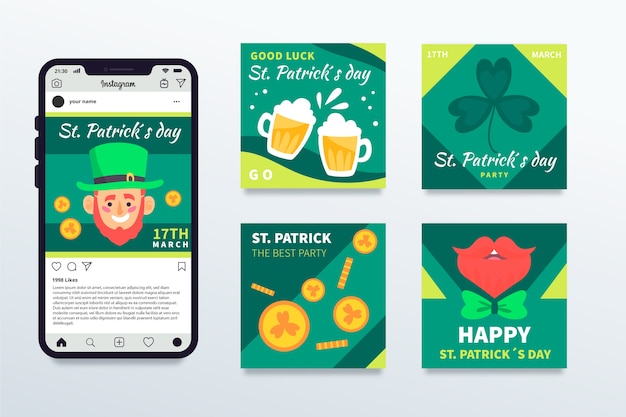 Bezpłatny wektor posty na instagramie st. patrick day