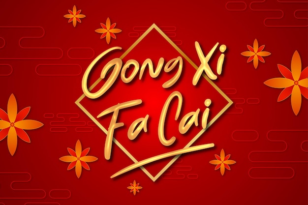 Pozdrowienie Gong Xi Fa Cai Ozdobione Czerwonym Tłem I Kwiatowym