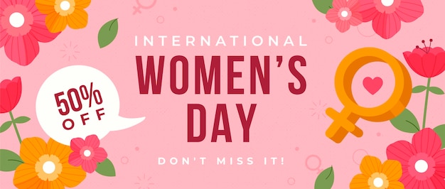 Poziomy baner płaski międzynarodowy dzień kobiet!