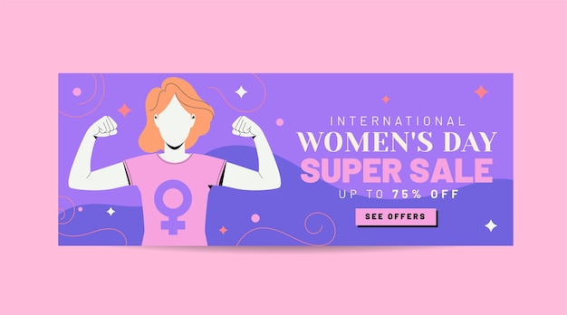 Bezpłatny wektor poziomy baner płaski międzynarodowy dzień kobiet