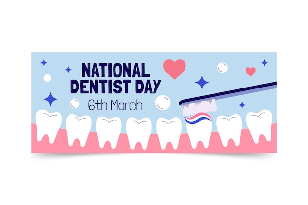 Poziomy baner płaski narodowy dzień dentysty