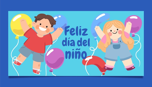 Bezpłatny wektor poziomy szablon transparentu na obchody dnia dziecka w języku hiszpańskim