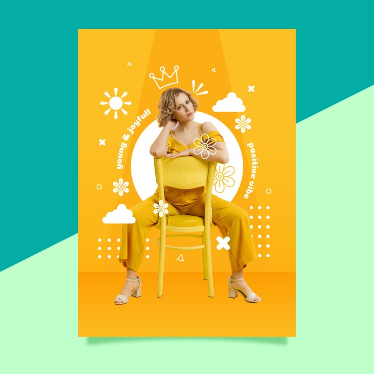 Bezpłatny plik Wektor pozytywny klimat moda kobieta plakat szablon