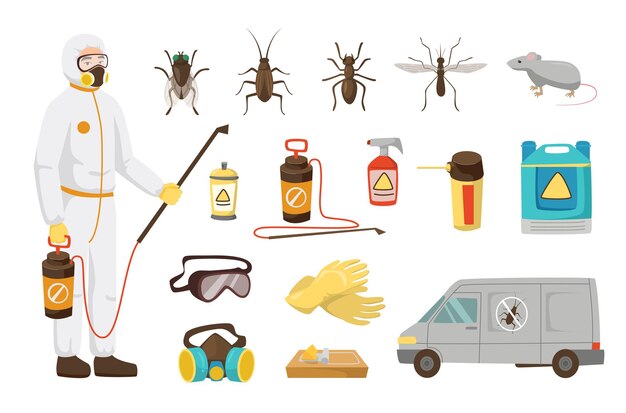 Pracownik usługi kontroli szkodników dla zestawu ilustracji dla dzieci