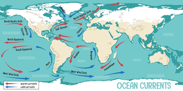 Prądy Oceaniczne Na Mapie świata