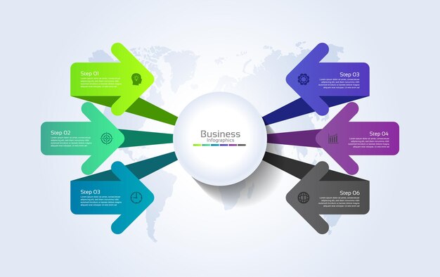 Prezentacja biznesowa infografika szablon kolorowy z sześcioma krokami