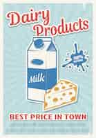 Bezpłatny wektor produkty mleczne plakat w stylu retro