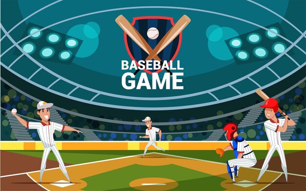 Profesjonalni gracze gry w baseball, pałkarz, łapacz miotaczy, postacie Zawody turnieju sportów drużynowych