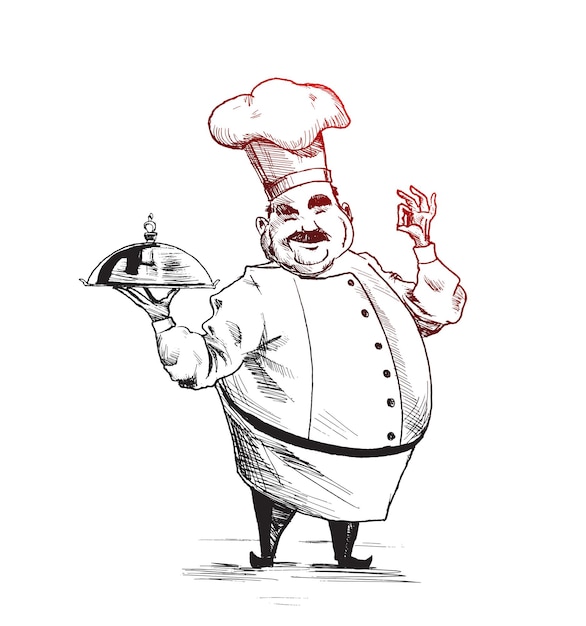 Profesjonalni kucharze gotują kucharze kulinarni ręcznie rysowane szkic ilustracji wektorowych