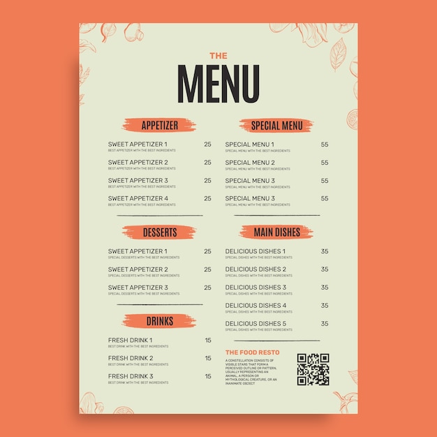 Profesjonalny szablon menu restauracji fast food z kodem qr burger czas