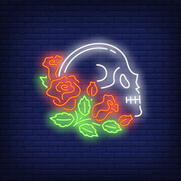 Profil Czaszki W Neonowym Znaku Róż