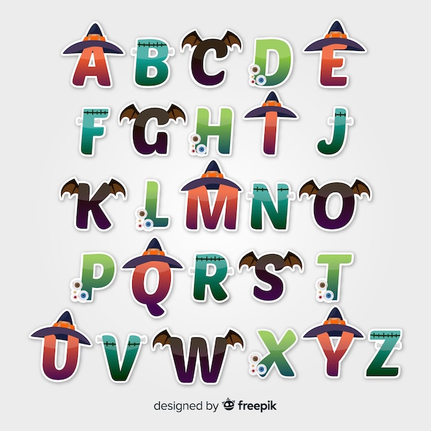 Bezpłatny wektor projekt alfabetu halloween