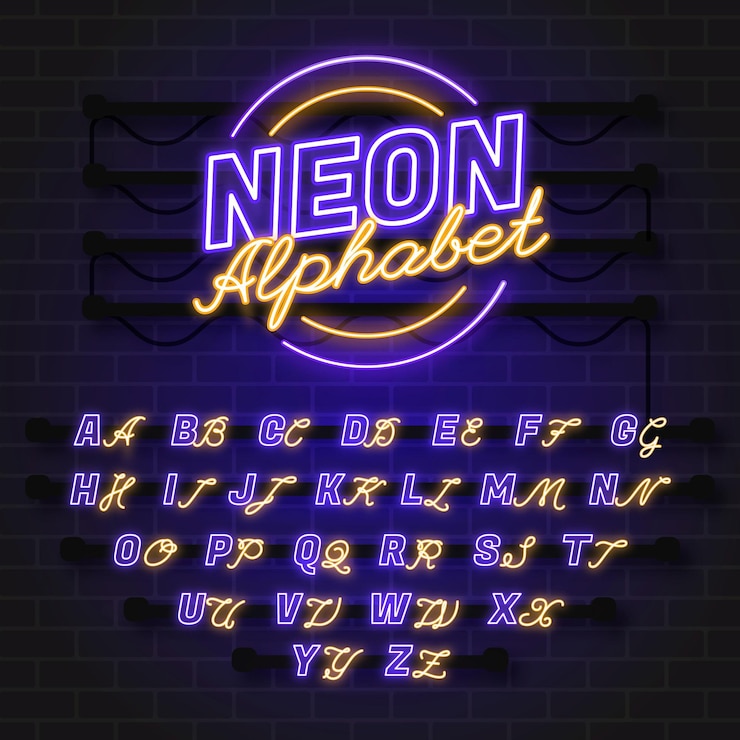 Bezpłatny plik Wektor projekt alfabetu w stylu neonowym