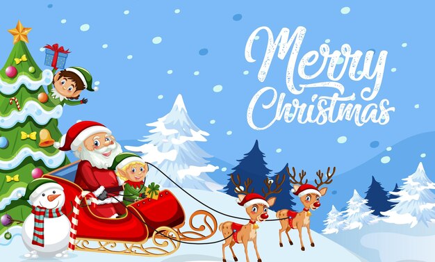 Projekt banera Wesołych Świąt z Mikołajem na saniach