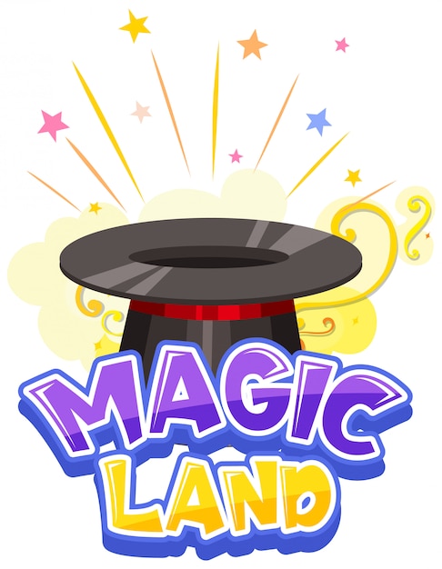 Bezpłatny wektor projekt czcionki dla word magic land z magic hat