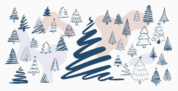 Projekt elementów choinki w stylu Doodle w kolekcji