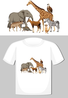 Projekt grupy dzikich zwierząt na koszulkę