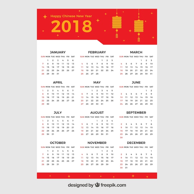 Bezpłatny wektor projekt kalendarza chińskiego nowego roku