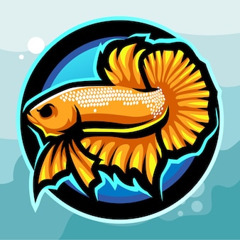 Projekt logo esport maskotka żółta ryba betta