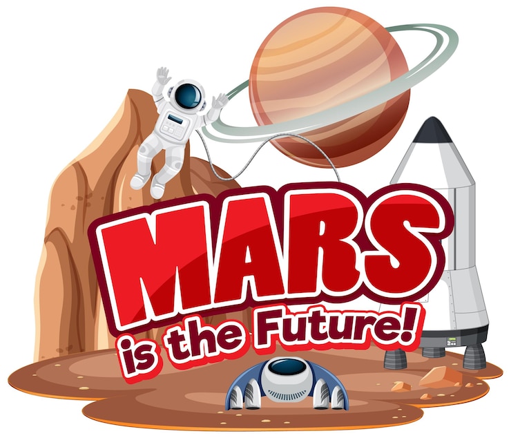 Bezpłatny plik Wektor projekt logo mars jest słowem przyszłości z astronautą