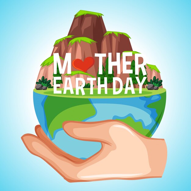 Projekt plakatu na dzień matki ziemi z ziemi na ludzkiej dłoni