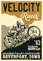 Bezpłatny wektor projekt plakatu vintage motocykl tematu z ilustracją rowerzysty jeżdżącego na motocyklu vintage