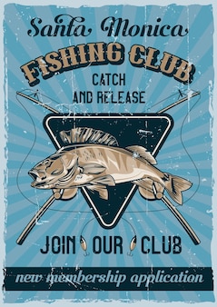 Projekt plakatu vintage motyw morski z ilustracją ryb