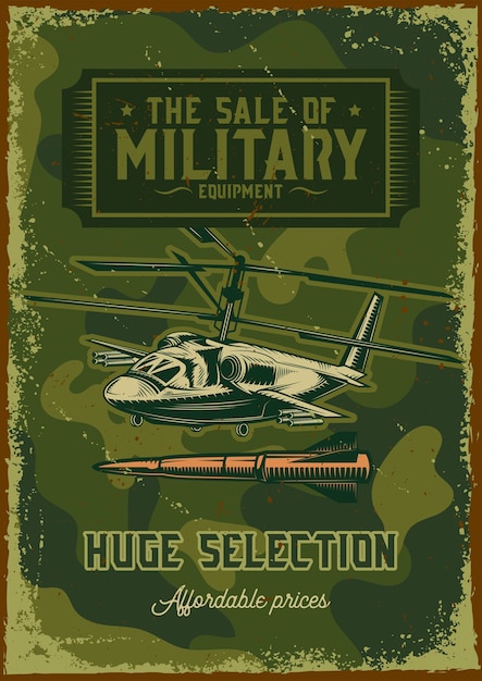Projekt Plakatu Z Ilustracją Wojskowego Helikoptera Darmowych Wektorów