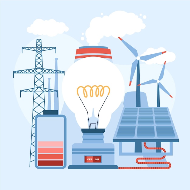 Bezpłatny wektor projekt płaskiej ilustracji energii odnawialnej