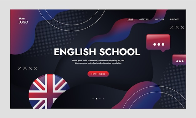 Bezpłatny wektor projekt strony docelowej szkoły w języku angielskim