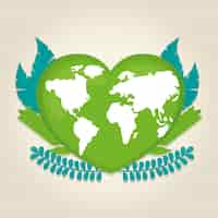 Bezpłatny wektor projekt światowego dnia zdrowia z mapą świata i liśćmi
