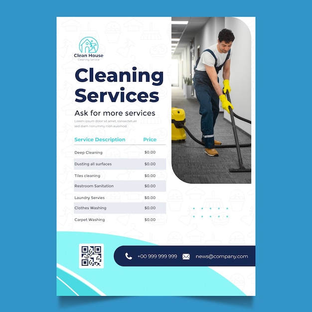 Bezpłatny wektor projekt szablonu cennika usług sprzątania