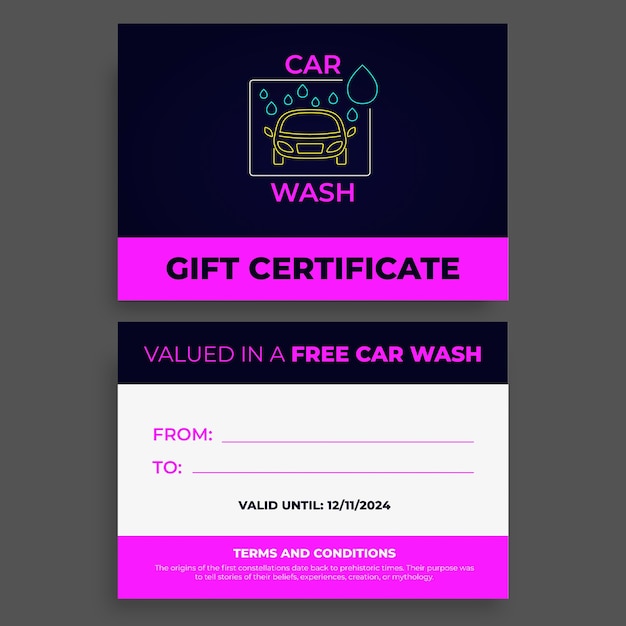 Bezpłatny wektor projekt szablonu certyfikatu myjni samochodowej
