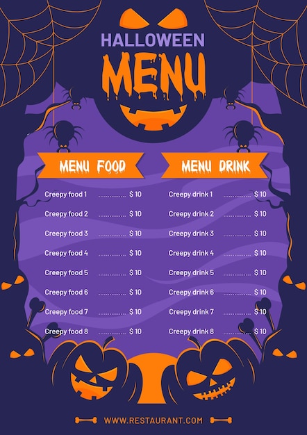 Bezpłatny wektor projekt szablonu menu halloween