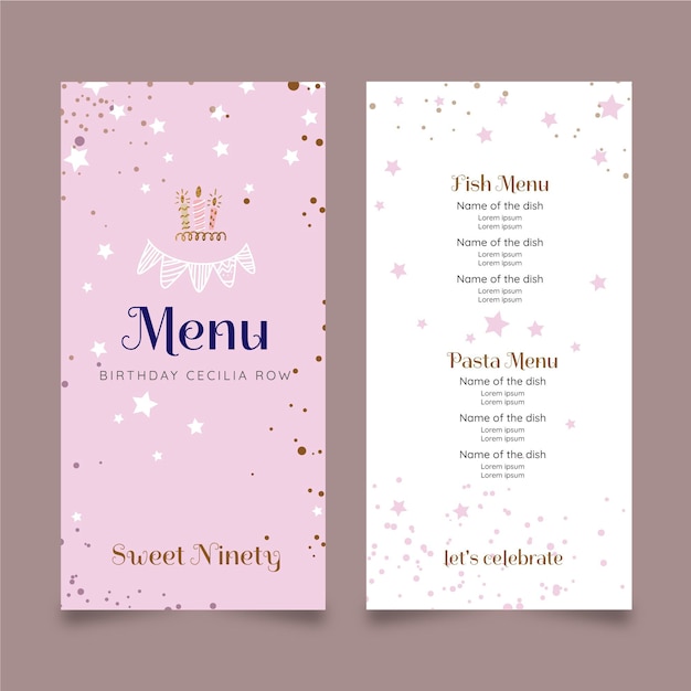 Projekt szablonu menu urodziny