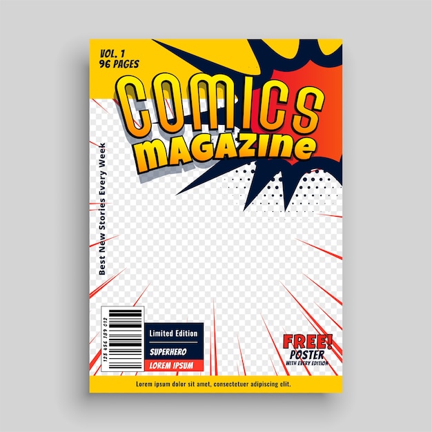 Bezpłatny wektor projekt szablonu okładki magazynu komiks