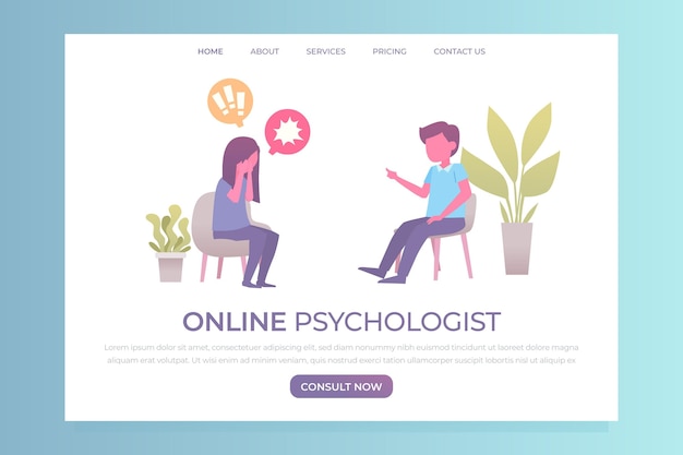 Bezpłatny wektor projekt szablonu sieci web pomocy psychologicznej