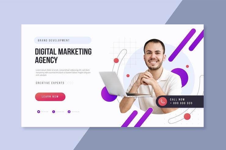 Bezpłatny plik Wektor projekt szablonu sieci web poziomej agencji marketingu cyfrowego