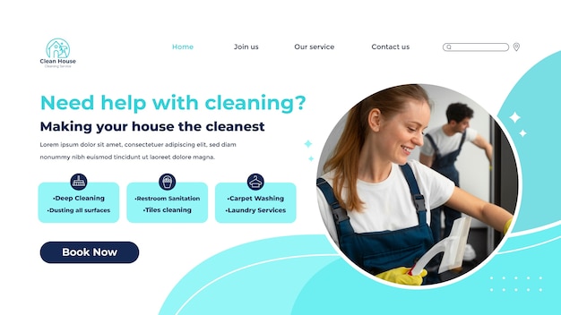 Bezpłatny wektor projekt szablonu strony docelowej usługi sprzątania
