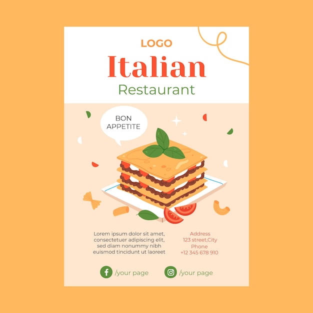 Bezpłatny wektor projekt szablonu włoskiej restauracji
